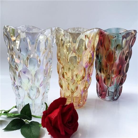Heavy Flower Glass Vase Thickened 3.5lb 9.5inch Sparkle vase Bohemian Style, - Picture 4 of 7